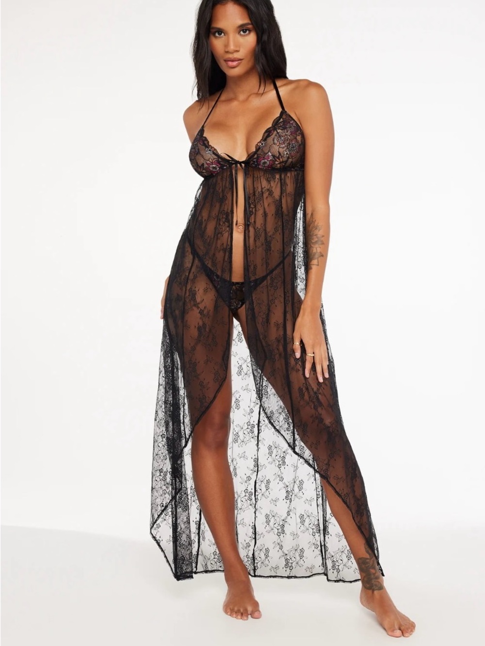 Savage X Fenty Nymph Nouveau Lace Maxi Slip - Black Caviar - Size M NWT